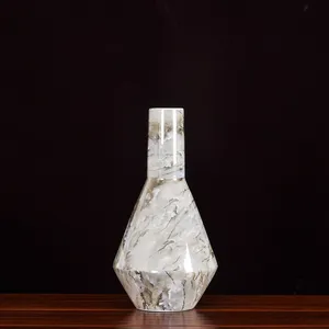 Nordic Marbling Applique White Yellow Taper Ceramic Dry Flower Vase For Living Room Decor thumbnail-4
