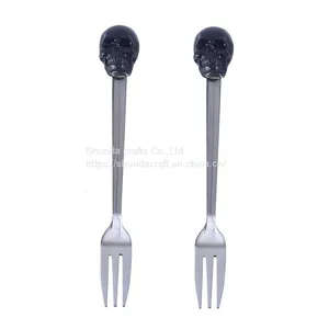 Head Skulls Knife Skeleton Resin Shelf For Home Kitchen Shelf,Black Skull Fruit Fork Set thumbnail-4