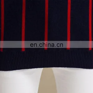 Winter Casual Navy Blue Vertical Stripe Patterned Cashmere Sweater for Women thumbnail-5