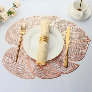 Metallic Placemats Set of 6 Gold Leaf Round Placemats Non-Slip Wipeable Table Mats for Dinner,Party,Wedding Accent Centerpiece thumbnail-1