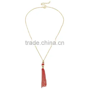 Minimal Art Womens Red Metal Tassel Necklace 18k Gold Necklace Designs 2016 thumbnail-1