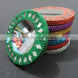 Rajasthani Handmade Traditional Beautifully Decorated Colourful Pocket Mirror Small Purse Mirror Face Mirror thumbnail-3
