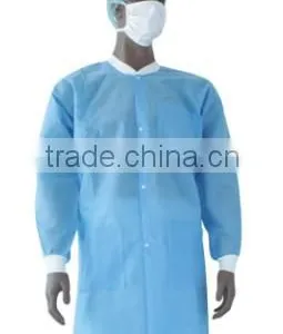 Disposable SMS Non Woven Lab Coat With Elastic Cuff &snap Knitted Collar thumbnail-1