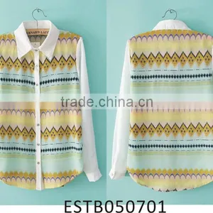 Ladies Chiffon Printed European Style Vintage Shirt thumbnail-1
