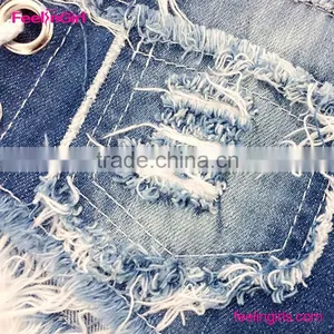 Women Sexy Nightclub Frayed Pierced Jean Shorts thumbnail-6