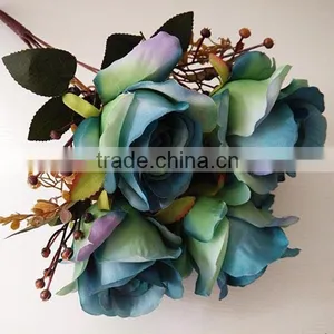 Blue 7 Heads Artificial Rose Flower Bouquet thumbnail-6
