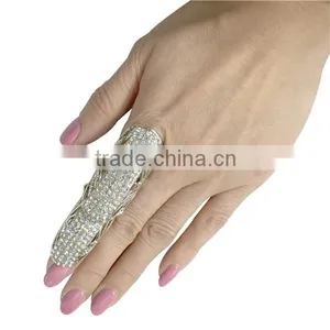 White Gold Plated Vintage Bling Punk Knuckle Rings Beautiful Crystal Women Wedding Finger Ring thumbnail-3