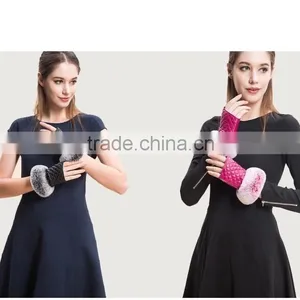 Fingerless Gloves Sheepskin Gloves Mittens With Rex Rabbit Fur Trim For Winter Lady thumbnail-5