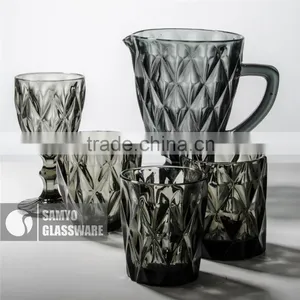 SAMYO Handcrafted Home Usage Pressed Glass Tumblers With Rhombus Pattern thumbnail-1
