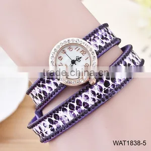 Fashion Women Fish Scale Wristwatch Leather Cord Bracelet Wrist Watch thumbnail-5