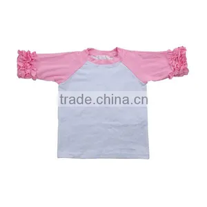 Wholesale Children's Boutique Clothing Kids Tshirt Round Neck Ruffle Raglan Shirt Deisgn Children t Shirt thumbnail-3