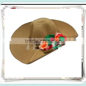 High Quality Chiffon Floral Wide Brim Straw Hats Beach Caps thumbnail-1