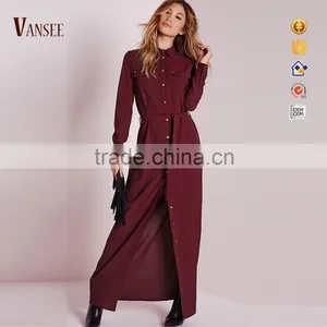 Plainred Long Sleeve Button One-piece Dress Elegant Long Evening Dress thumbnail-1