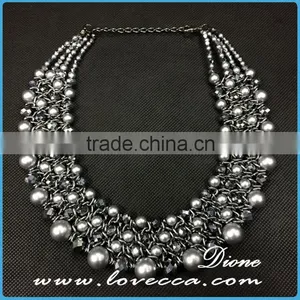 New Hot European Retro Alloy Beaded Waved Silver Plated Necklaces for Sale thumbnail-4