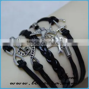 Multilayer Braided Bracelets Antique Gold Faith Hope Believe Charm Bracelet thumbnail-5