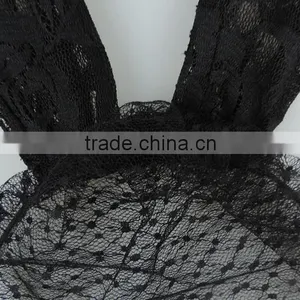 Wholesale Black Floral Lace Rabbit Bunny Ears Veil Headband thumbnail-5