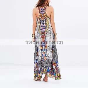 Asian Woman Clothing Sleeveless Kaftan Abaya Print Ethnic Maxi Dress thumbnail-4