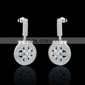 2016 Round Shape Pendant Earring White Gold Plated Women's Party Earring Inlaid Flower Cubic Zirconia thumbnail-2