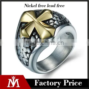 Gothic Restro Gold Cross 316L Stainless Steel Ring for Men thumbnail-1