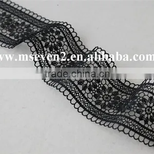 2016 Fashiona Design 100% Polyester Flower Lace in Black Embroidery Lace Trim Decoration Lace Trim for Clothing thumbnail-4