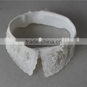 White Detachable Collar With Crystal Sequins and Pearls, Beaded Collars for Lady Garments thumbnail-2