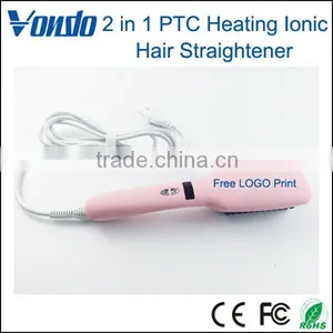 2 in 1 PTC Heating Ionic Brush Hair Straightener Free LOGO Print thumbnail-1