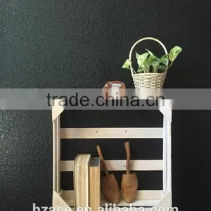 White Wooden Wall Hanging Crate Shelf / Wall Pocket thumbnail-6