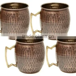 Antique Copper Mugs for Vodka, Moscow Mule Drink Copper Mugs, Hammered Copper Mugs thumbnail-1