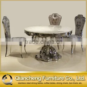 Foshan Furniture Market Round Dining Table Marble From India Stainless Tables Furniture thumbnail-2