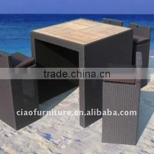 Wholesale Modern Wooden Top Rattan Base Bar Table and Chairs thumbnail-5