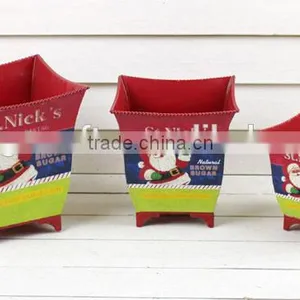 2015 S/3 Metal Red Flower Pot, Christmas Garden Pot for Home Decor thumbnail-1