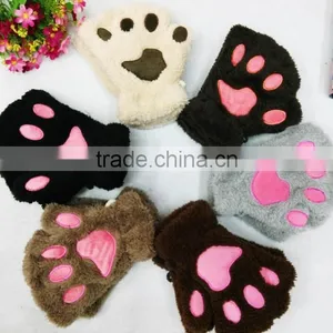 Warming Animal Cat Paw Plush Gloves thumbnail-1