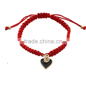 Enamel Gold Heart Charm Handwoven Bracelet Adjustable Braided Macrame Bracelet Promotional Friendship Bracelet thumbnail-5