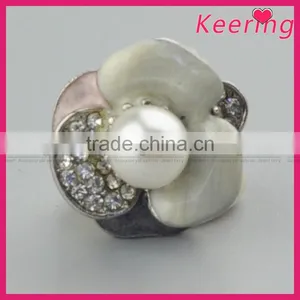Decorative Fashionable Alloy Flower Pearl Metal Rhinestone Button WBK--1494 thumbnail-1