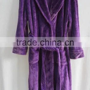 100% Polyester Powder Plush Fleece/flannel Women's Bathrobe ,Microfiber Down Robe thumbnail-3