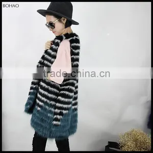 European Style Best Quality Blue Faux Fur Vests For Women thumbnail-6