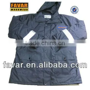 Navy Blue FR Winter Polyester Insulated Waterproof Jacket Windbreaker With Hood Men thumbnail-1