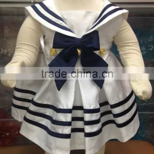 2017 Latest Design Hot Sale Summer Wholesale Silk Tutu Baby Clothing Kids Sleeveless Baby Girl Blue Stripe Dress thumbnail-3