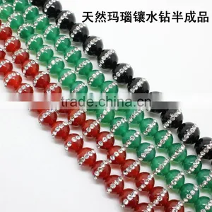 High Grade Natural Red and Green Agate Crystal Rhinstone Stone Strand Paving Crystal Natural Stone Beads for Diy Jewelry thumbnail-1