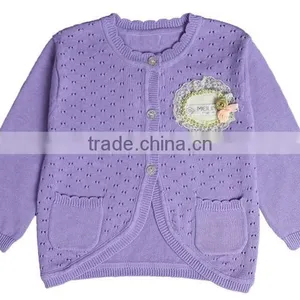 Stylish White Pink Purple Cotton Knitted Baby Girls Sweater Cardigan thumbnail-1