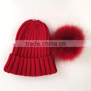 Myfur Red Raccoon Fur Bobble Warm Wholesale Knitting Beanie Hat thumbnail-3