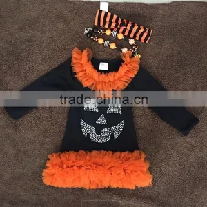 Kids Halloween Dress Girls Boutique Dress Girls Chiffon Ruffle Dress Sequin Pumpkin Dress Jack-o-lantern Dress Girls Party Dress thumbnail-1
