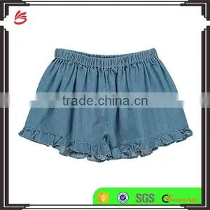 2017 Hot Sale Soft Denim Ruffle Shorts Denim Blue Wholesale Girls Custom Ruffle Icing Pants thumbnail-1