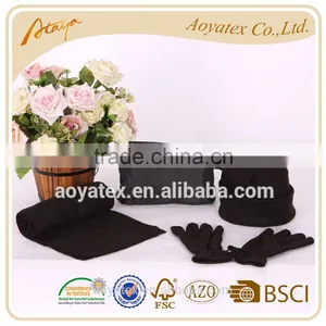 Knitted 100% Polyester Wholesale Fleece Winter Set Scarf Hat Glove thumbnail-2