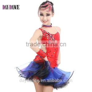 Girl Fashion Rhinstone Open Back Sexy Latin Dance Dress Children Kids Samba Tango Salsa Performance Dresses thumbnail-1