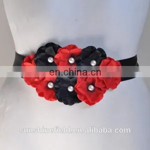 Double-color Cluster Hydrangea Flowers Pearl Center Sash Belt For Kids thumbnail-4