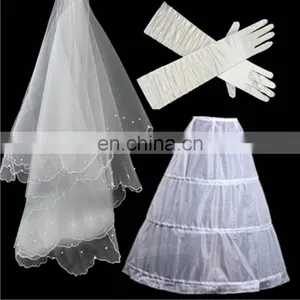 Bridal Wedding Accessories 3PCS Bridal Veils Gloves Peticoat Wholesale thumbnail-2