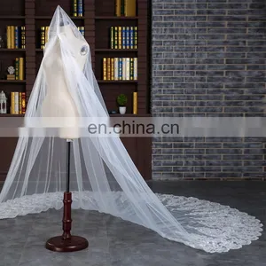 HSP1703 White 3 Meters Long Bridal Veils 1 Tier Layer Vintage Wedding Accessories Wedding Veil Lace Appliques thumbnail-6