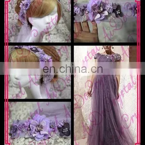 Aidocrystal Lilac Lace Flower Headband,rhinestone Headpiece Bridal Hair Piece Fascinators thumbnail-1