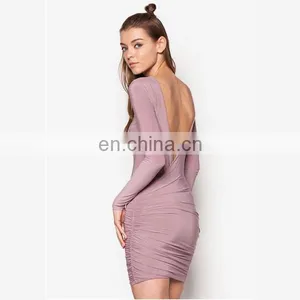 Latest Sexy Women Wear Fashion Dress Slinky Drape Back Ruched Bodycon Dress thumbnail-4